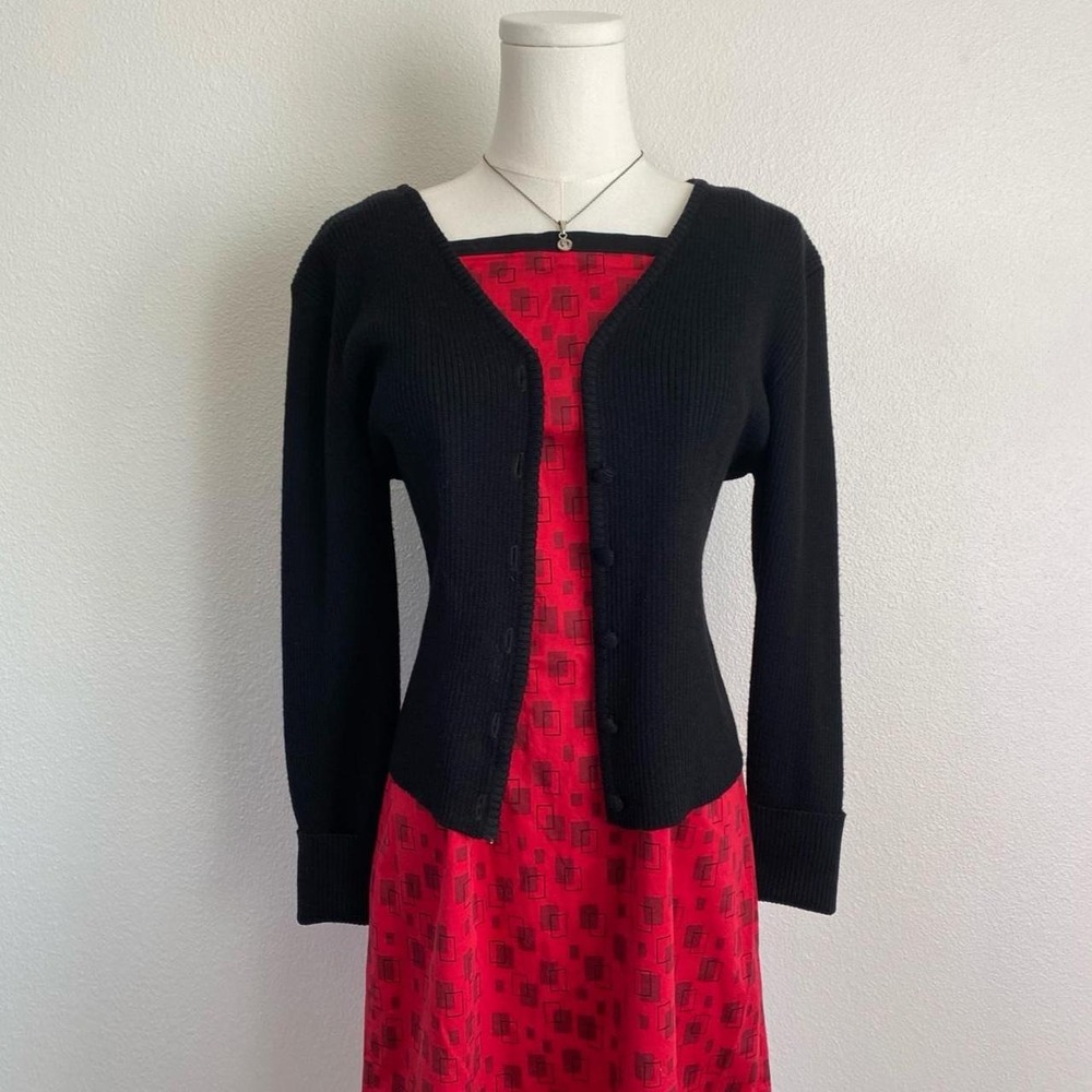 Vintage 1990s Carole Little Wool Blend Black Button Cardigan Preppy Work